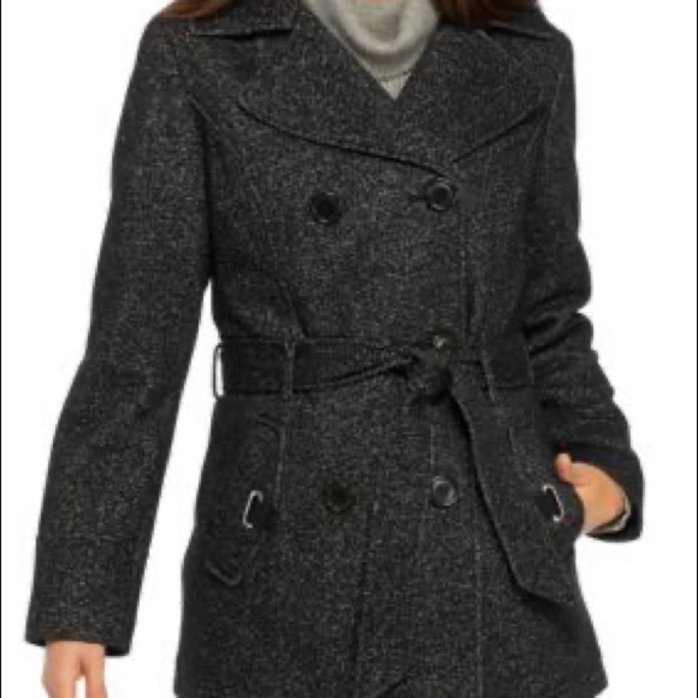 Jones New York double breasted sweater fleece coat with hood